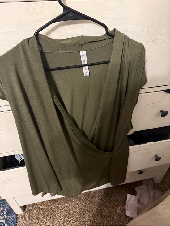 Dear Scarlett Tops - Drape-Front Olive Green Blouse